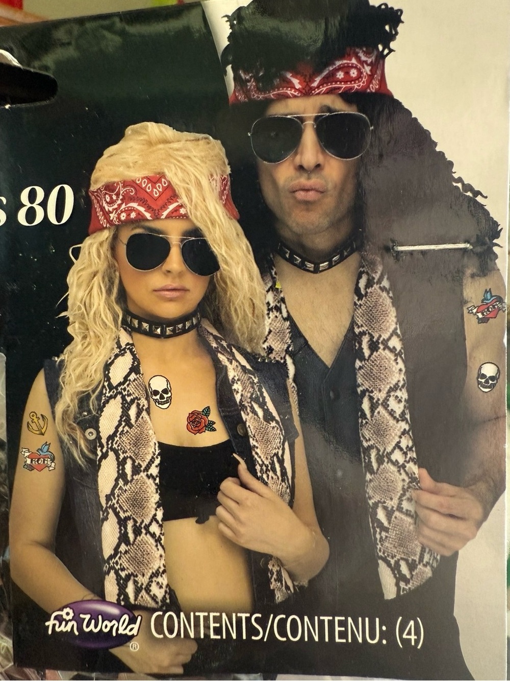 80s rocker accessories - glasses, bandana, tats, scarf